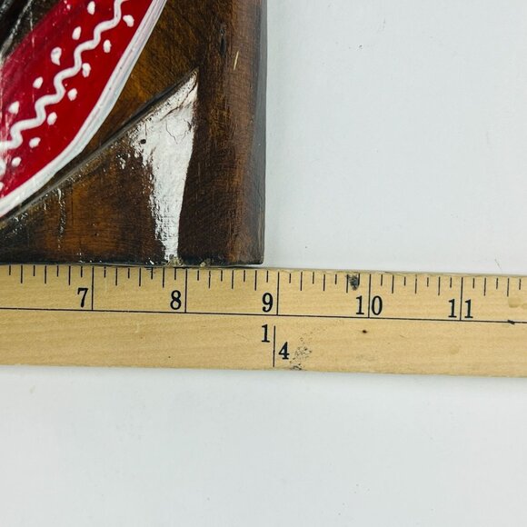 Hand Carved Vintage Wooden Hand Painted Tribal Art Deco Hanging Face 17" x 9" - Picture 7 of 8